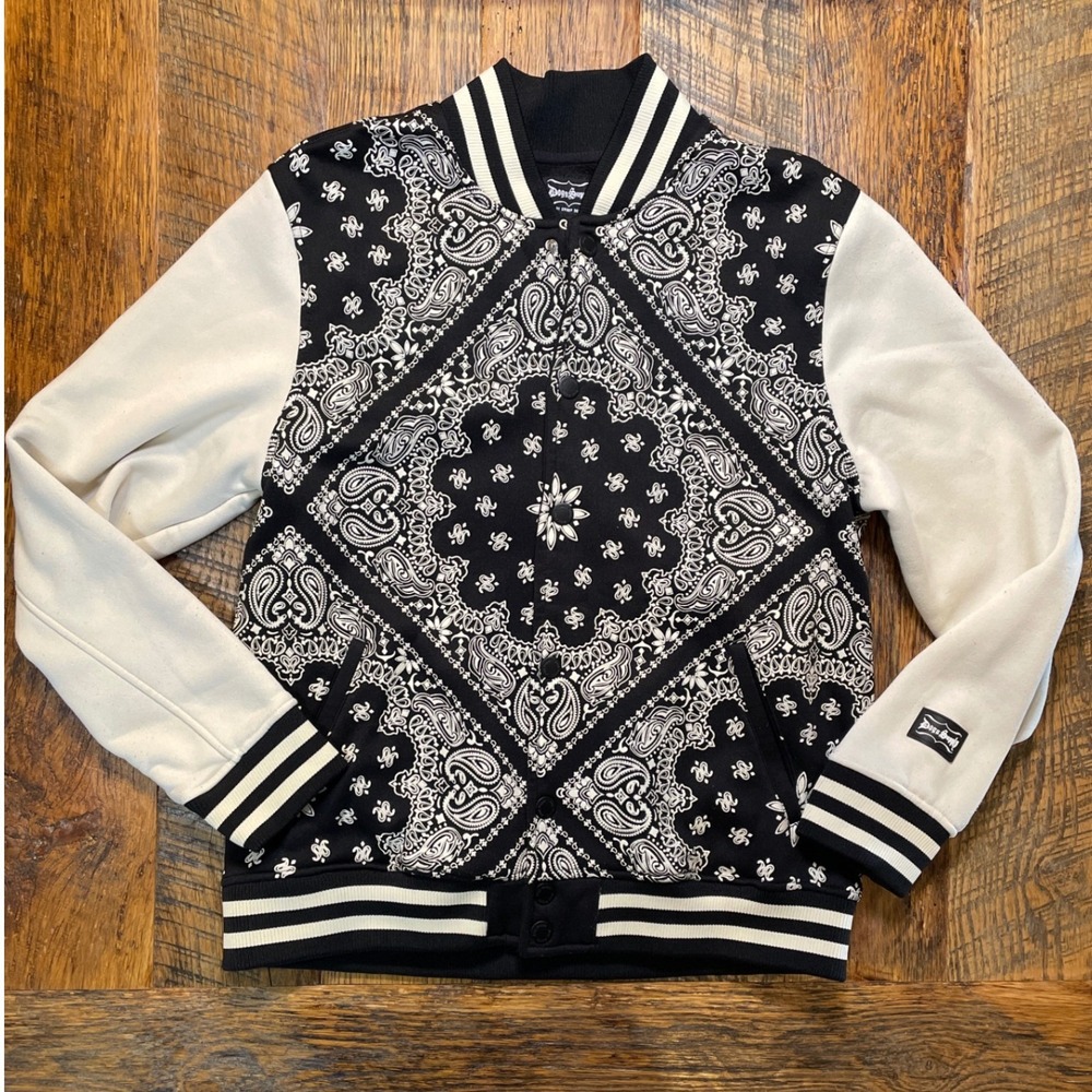 Dogg Supply Paisley Bandana Varsity Jacket Black White Streetwear Bomber Mens‎ M